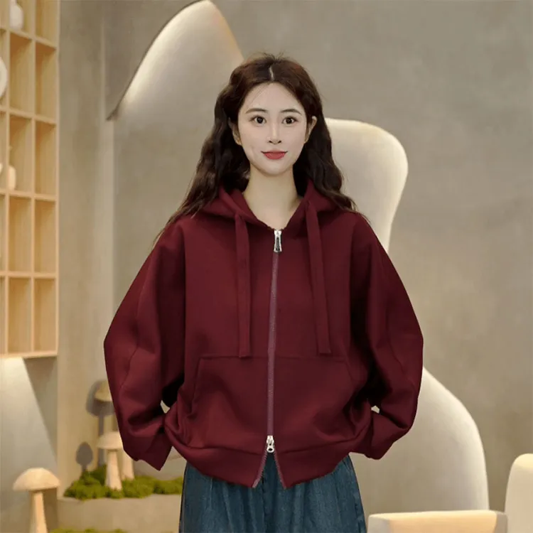韩版复古女士双拉链运动短外套秋季2024新年款设计感休闲连帽卫衣