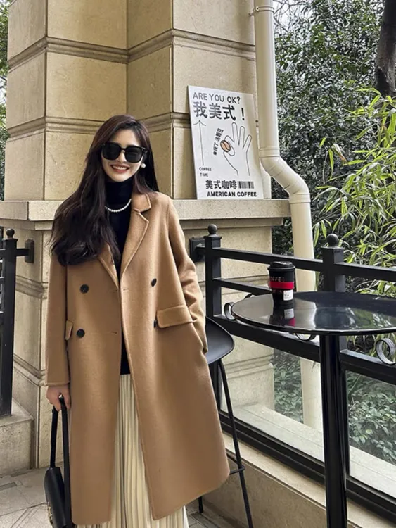 【顺丰京东发货】小个子轻奢中长款显瘦气质韩版双面呢羊毛大衣2216