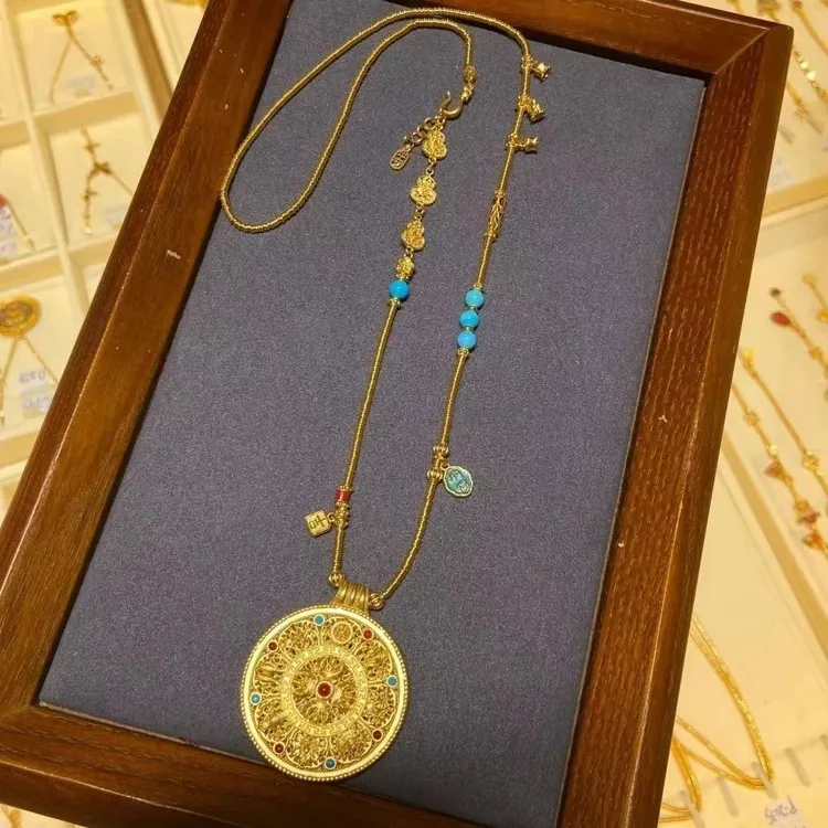 铜合金项链 金色烧蓝八宝罗盘金刚项链五帝铜钱珐琅时尚毛衣链