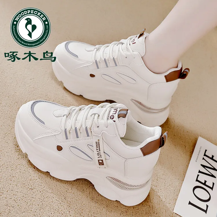 啄木鸟品牌时尚女款老爹鞋2025春秋新款软底内增高显瘦防滑休闲鞋