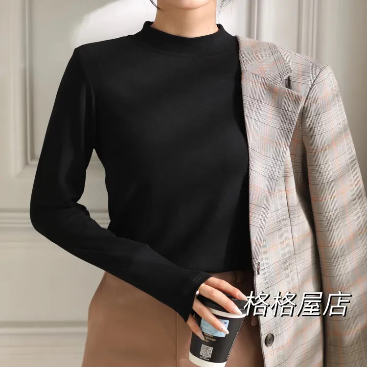 （运补6-10） 2025新款女士纯色百搭显瘦打底衫春秋中领上衣半高领