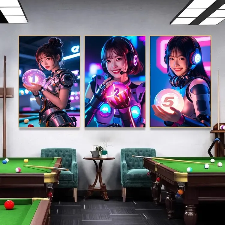 台球厅网红装饰画动漫美女氛围感海报壁画新款定制台球室墙面挂面