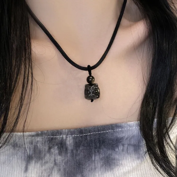 黑白醒狮情侣项链 新中式古国风男女不掉色ins礼物非玉吊坠抽饰品