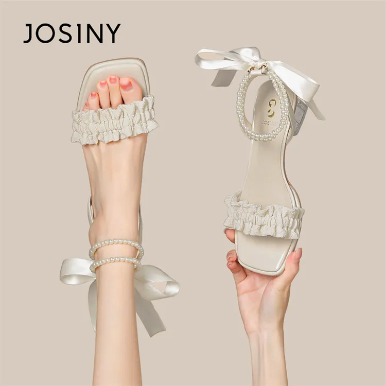 卓诗尼小众珍珠粗跟凉鞋女款网红法式配裙子气质设计感仙女风女鞋