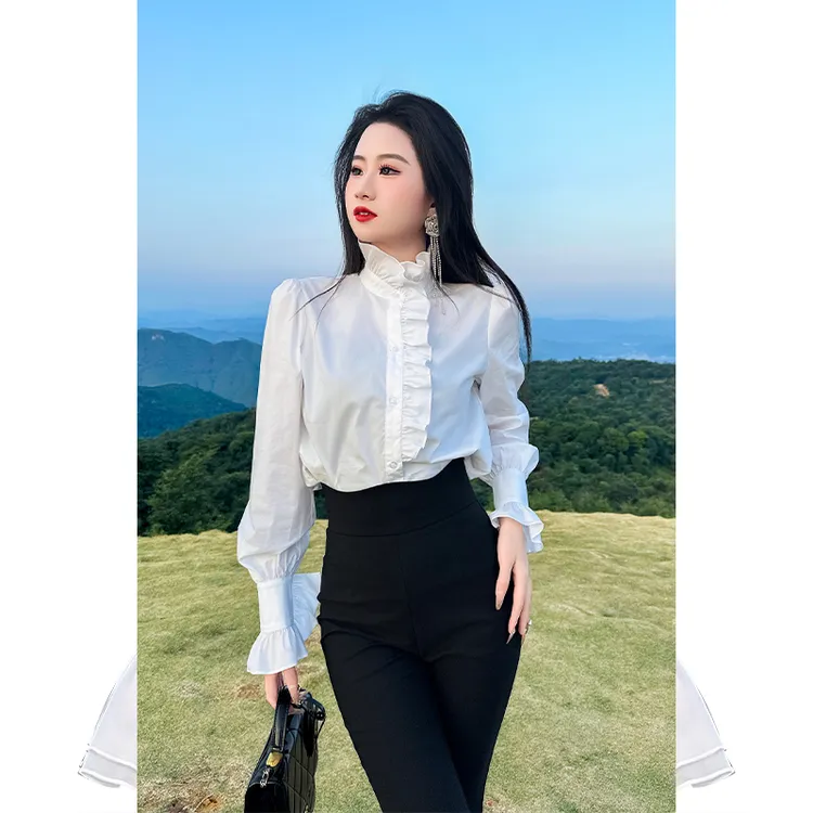 格润雅【奢雅典范】新款法式气质白色显瘦衬衫设计感小众长袖上衣女