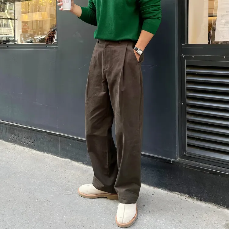 棕色休闲直筒裤男韩版东大新款通勤美拉德高级感男阔腿长裤子