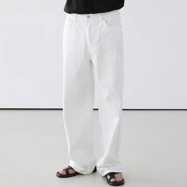 夏季薄款阔腿牛仔裤男士休闲百搭慵懒纯色高级感青少年白色裤子男