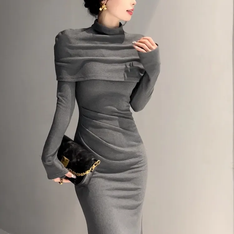 【两件套】长袖连衣裙女春款新款法式气质高级感内搭打底修身鱼尾裙