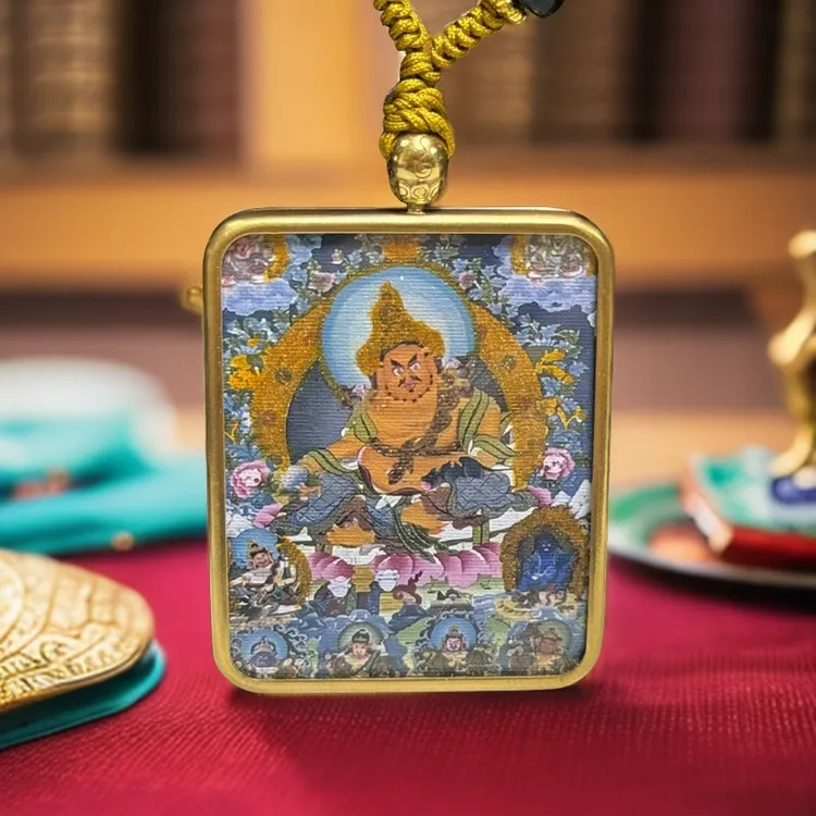 钛钢吊坠 时尚正品藏式彩绘五路财唐卡项链吊坠钛钢外壳链条随机