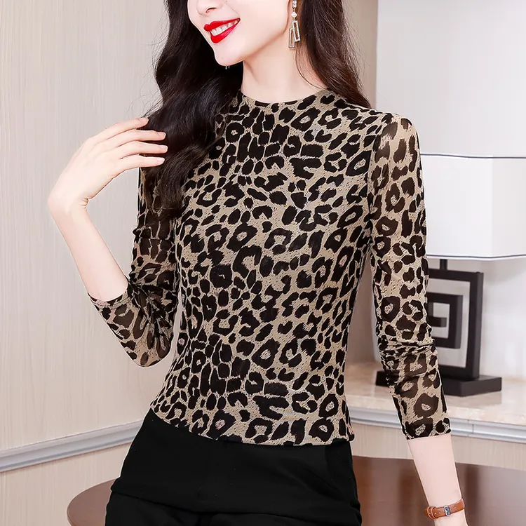 2026年春季新品打底衫女气质印花套头内搭时尚T恤上衣豹纹小衫