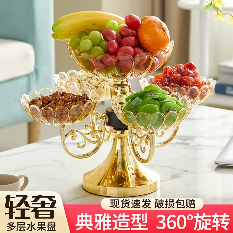 2024新款高档大气家用果盘客厅茶几零食收纳盘可旋转欧式轻奢果盘