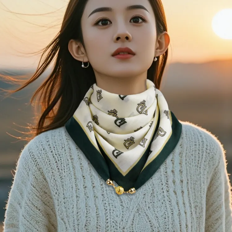 棉麻磁吸扣丝巾围巾女洋气小众围脖气质网红防风女士时尚百搭方巾