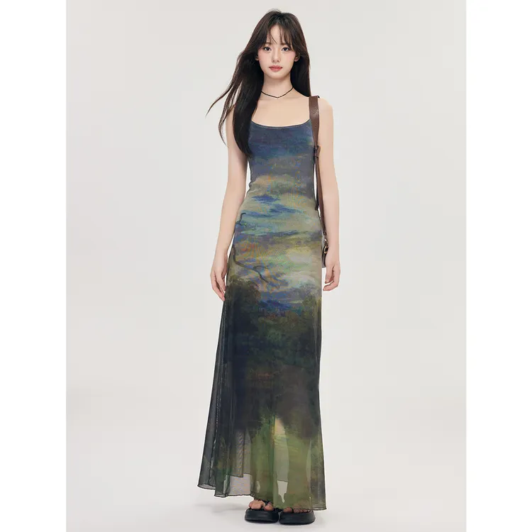 【丛林夜色】莫奈花园风扎染法式女装连衣裙显瘦气质复古国风优雅