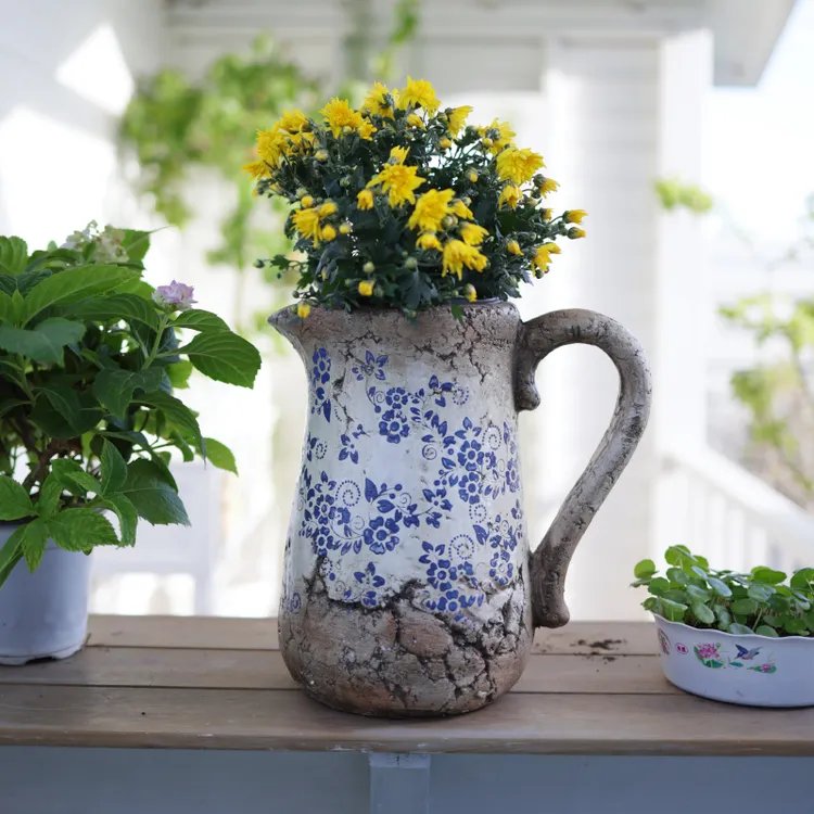 创意青花桌面花盆仿陶瓷庭院阳台复古多肉家用大号兰花蝴蝶兰新款