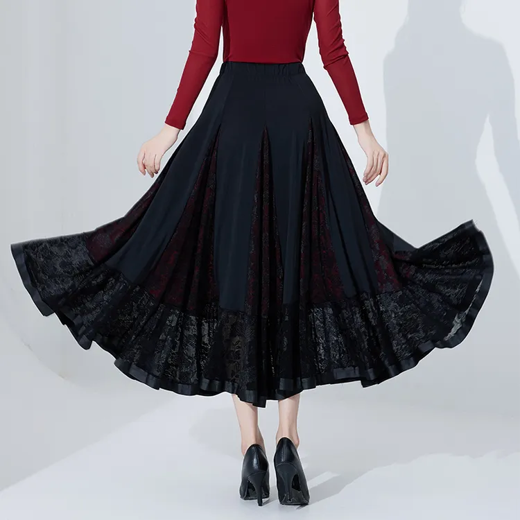 新款华尔兹舞裙摩登舞大摆裙高腰半身裙成人女交谊舞裙优雅时尚