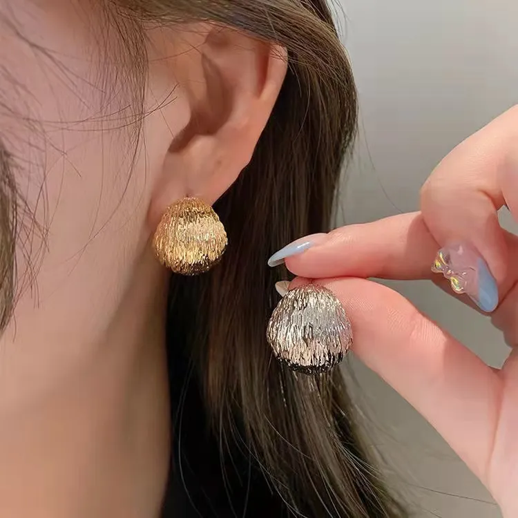 铜合金耳饰 新款独特纹理半球百搭不挑人耳饰圈圈素款耳环FL006