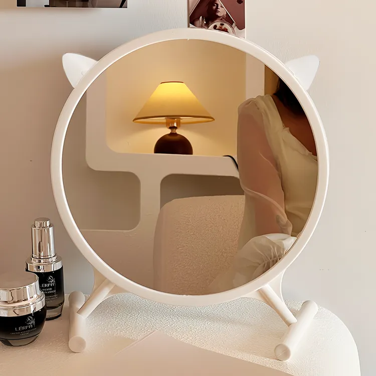 猫耳化妆镜台式卧室梳妆台镜子智能桌面ins可爱高清网红梳妆镜