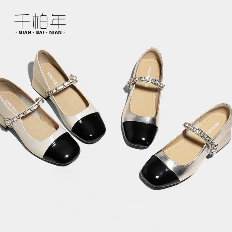 千柏年 新款春夏季真皮小香风粗跟玛丽珍鞋-C143