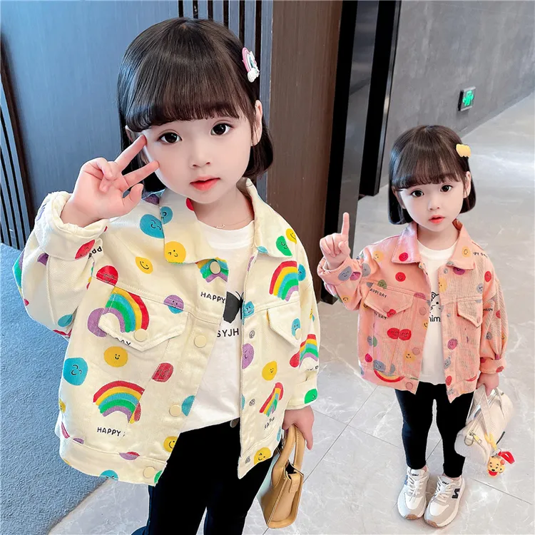 女童牛仔外套洋气小童秋装网红女童休闲上衣2023秋春季宝宝夹克衫