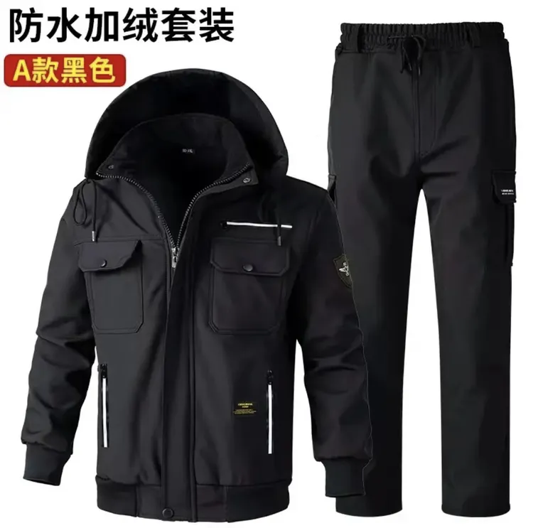 秋冬季防水加绒弹力迷彩工作服套装男女同款耐磨迷彩服工装劳保服