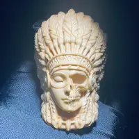 个性定制款半脸骷髅印第安超写实手把件黄杨木手工原木雕刻精修