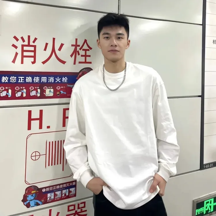 2024新款秋天穿搭美式纯棉重磅质感男装长袖T恤高级感圆领打底衫
