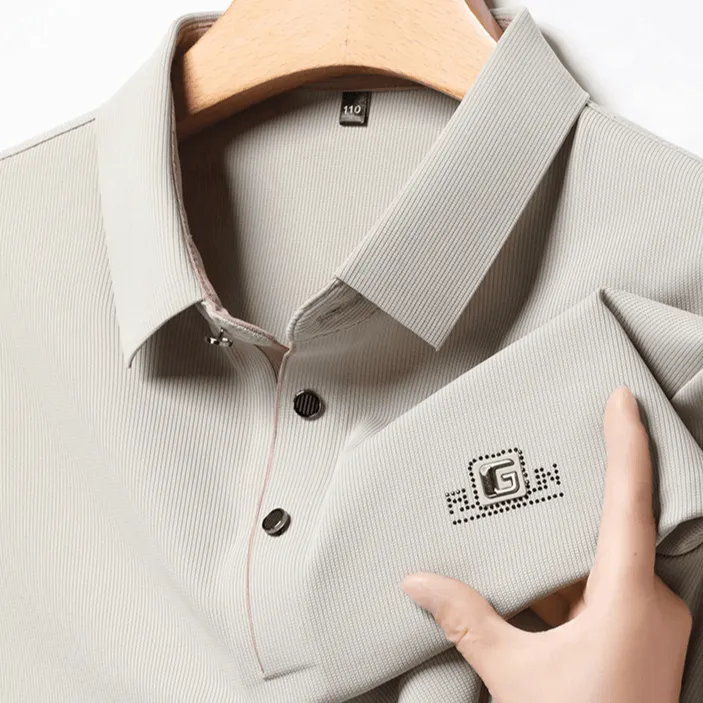 轻奢品牌高档polo领衬衫领长袖衬衫大码男士衬衣中年宽松商务A04