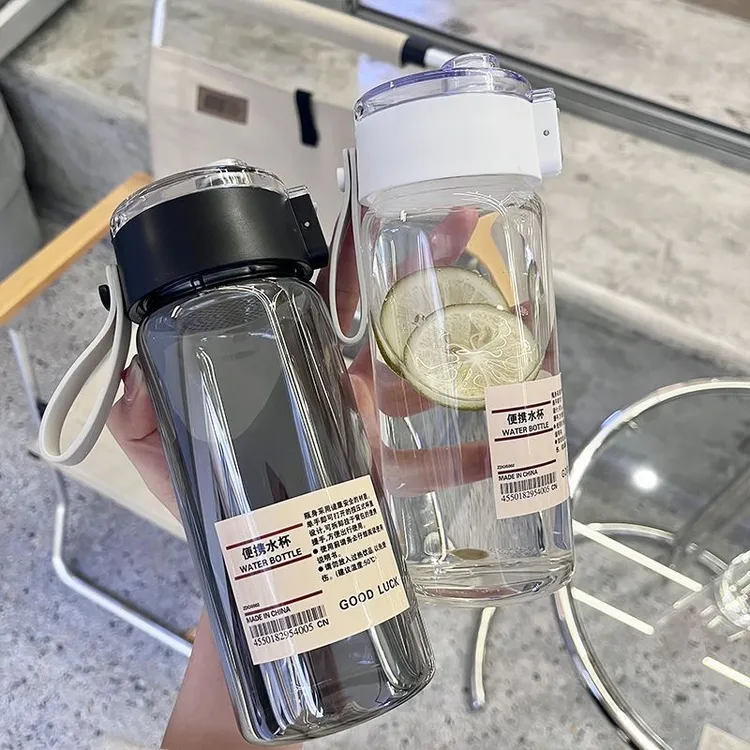 塑料水杯耐高温防摔简约ins高颜值学生便携随手杯按压式透明茶杯