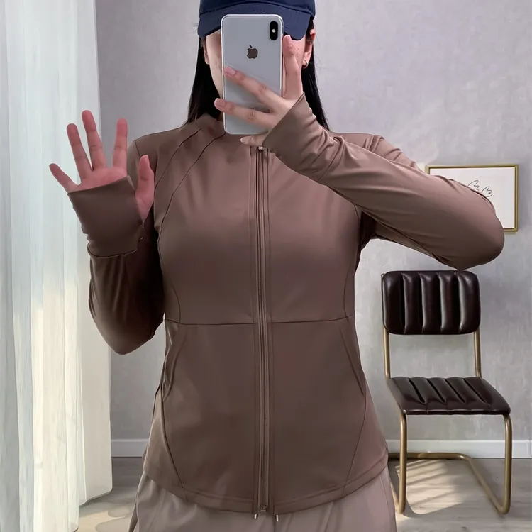大码秋冬加绒瑜伽上衣女速干修身跑步健身服拉链运动外套显瘦长袖