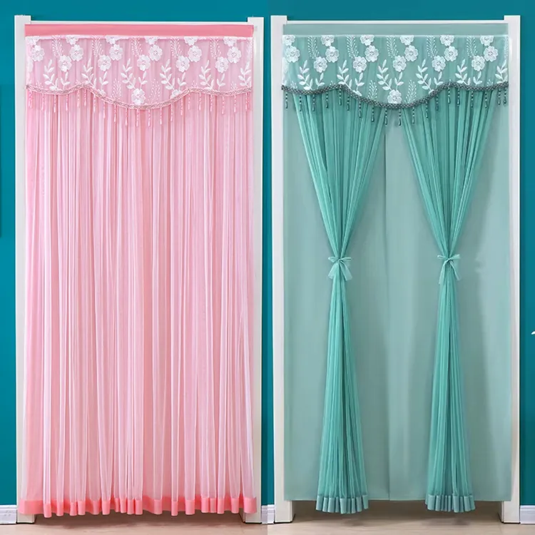 【倾城】防蚊蝇防走光门帘免打孔安装蕾丝纱帘四季帘家用隔断帘子