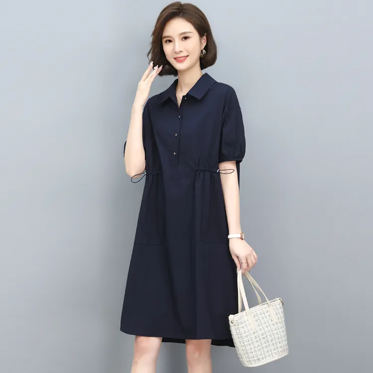 夏季短袖连衣裙2025新款中年妈妈休闲宽松显瘦遮肚洋气时尚衬衫裙