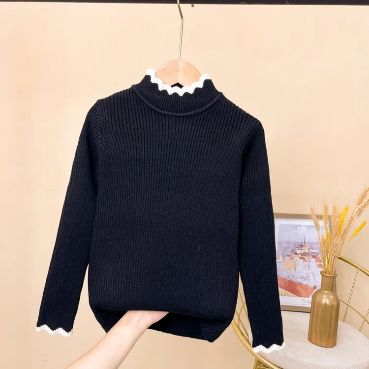 儿童女童打底毛衣2025春秋新款黑色大童加绒洋气打底衫秋装针织衫