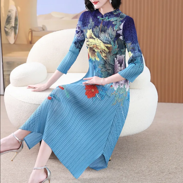 新中式连衣裙2024妈妈秋装新款气质减龄改良旗袍大码072#印花长裙