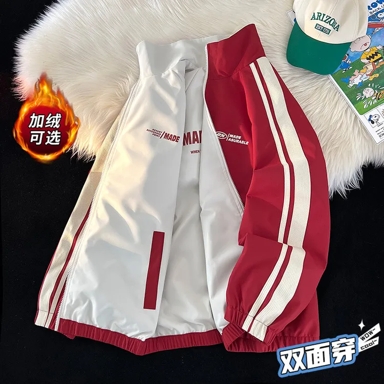 玛斯柏双面穿加绒秋冬外套男士春秋季美式潮牌防泼水休闲情侣夹克