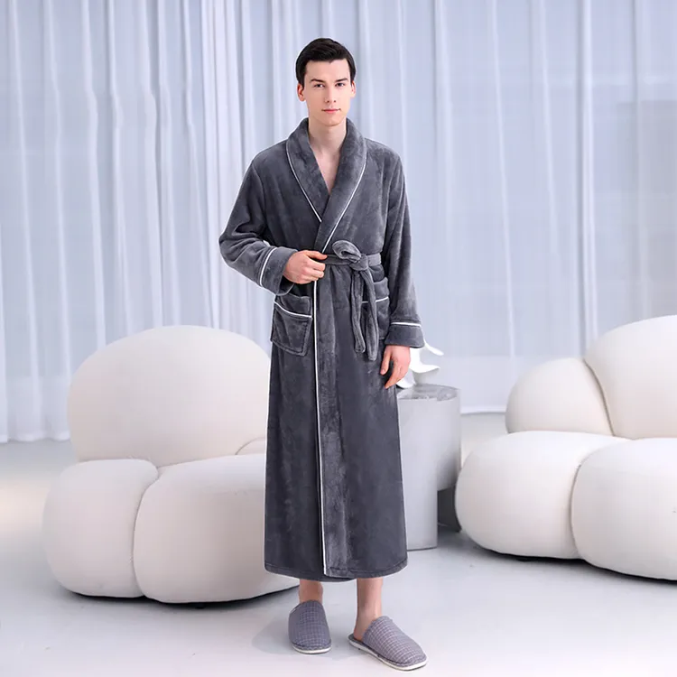 睡衣男款冬天法兰绒加厚长款珊瑚绒睡袍冬季加绒保暖浴衣男士浴袍