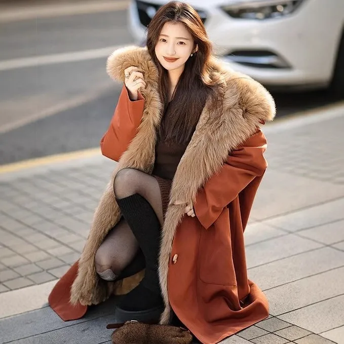 2025冬天新款加绒加厚外套可拆卸派克服皮草外套韩版大毛领抗寒