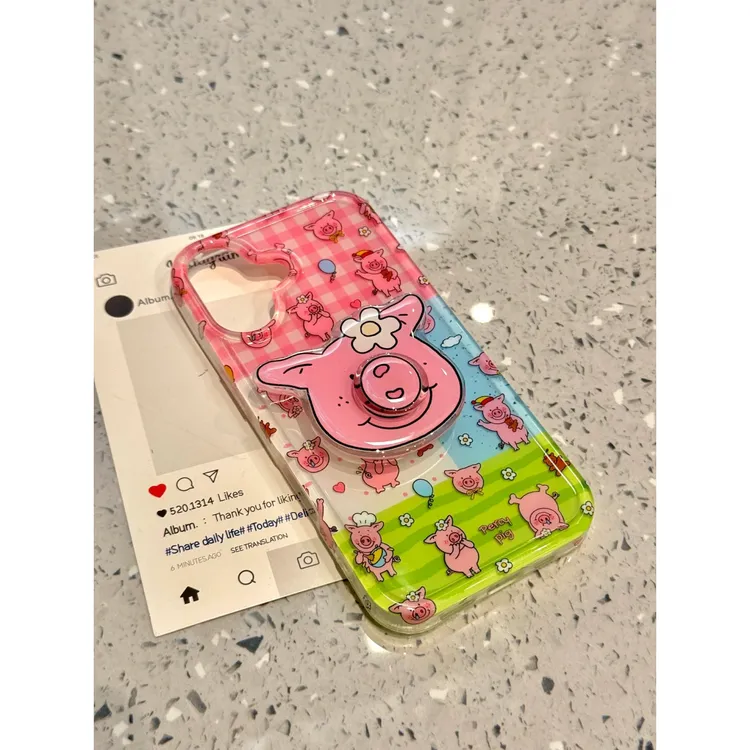 欧克里里拼图草原玛莎猪适用支架苹果16手机壳华为vivo小米14高透