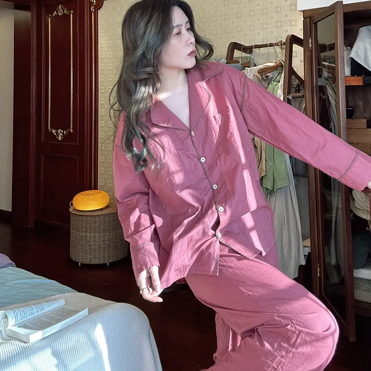 睡衣女春秋款纯棉长袖衬衫2025结婚红色本命年家居服套装外穿宽松