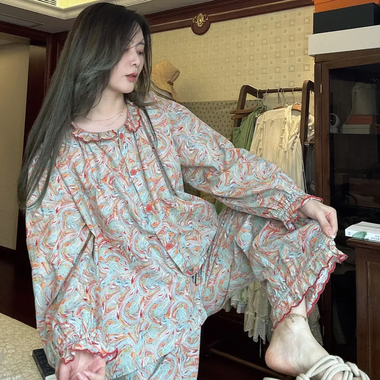 大梦夏季纯棉睡衣家居服女士短袖短裤碎花网红套装复古薄款宽松