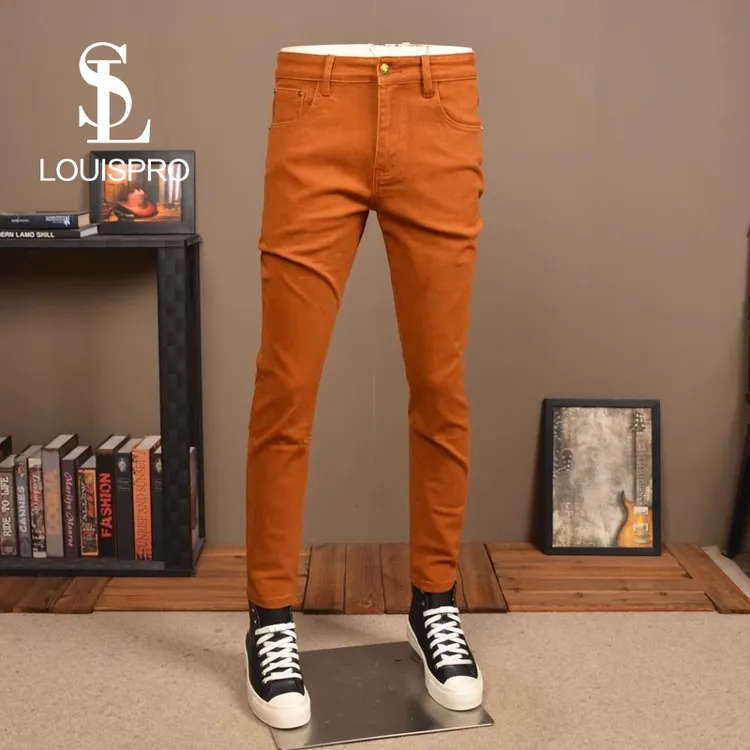 Louispro牛仔裤男秋冬款潮牌高端弹力修身小脚水洗休闲裤子男款