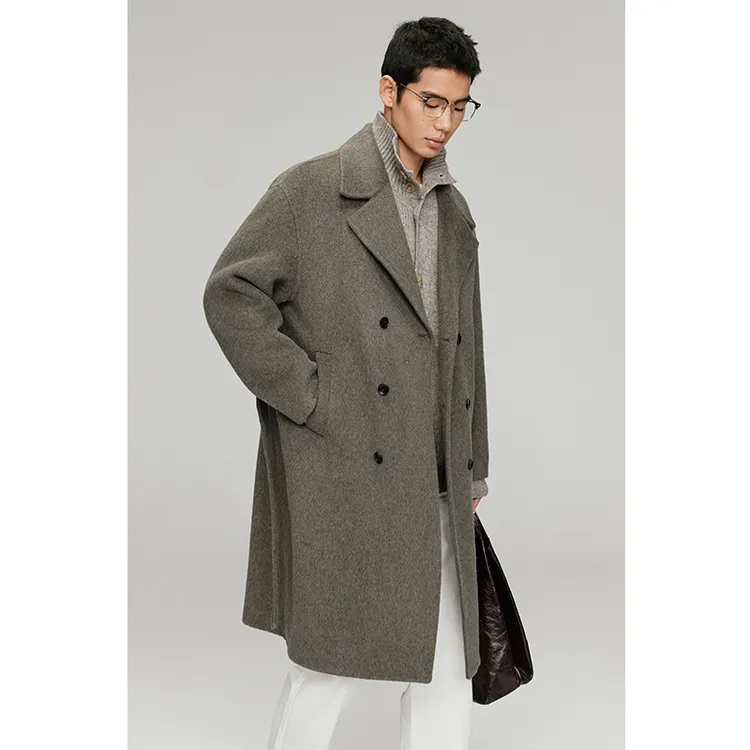 可拆卸腰带羊毛双面毛呢大衣中长款男款2024冬季新款呢子外套7015