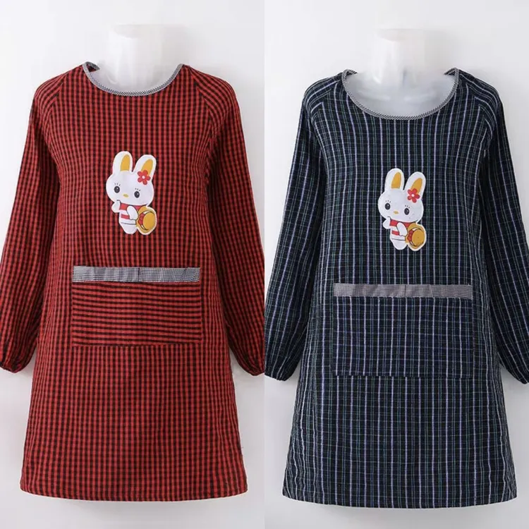 围裙女长袖防污防油成人男女厨房纯棉罩衣可爱围腰上班工作服家务