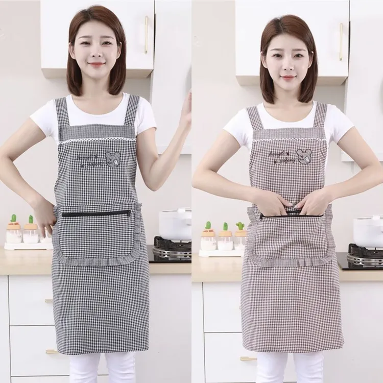 棉围裙厨房家用透气拉链背带女工作可爱洋气成人时尚韩版工作服