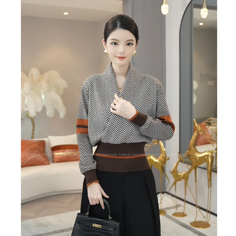 2025秋冬季新款【6345】含绵羊毛橘咖色百搭套头针织毛衫上衣女