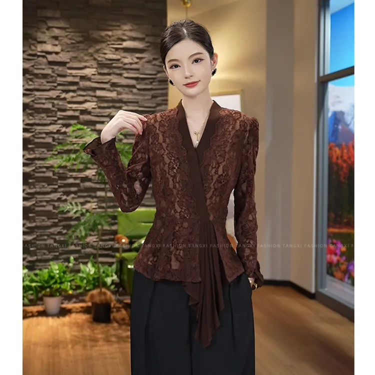 薄款现货2026秋季【CHUN-ZM23-Q200】高级感气质棕色高雅时尚上衣女