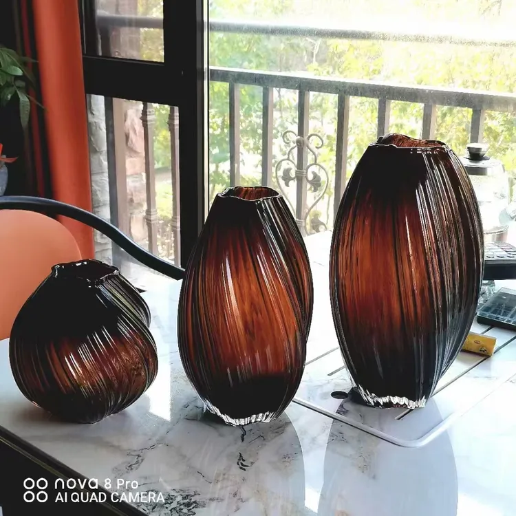 109  麦芽糖款轻奢高档咖色灰色玻璃花瓶