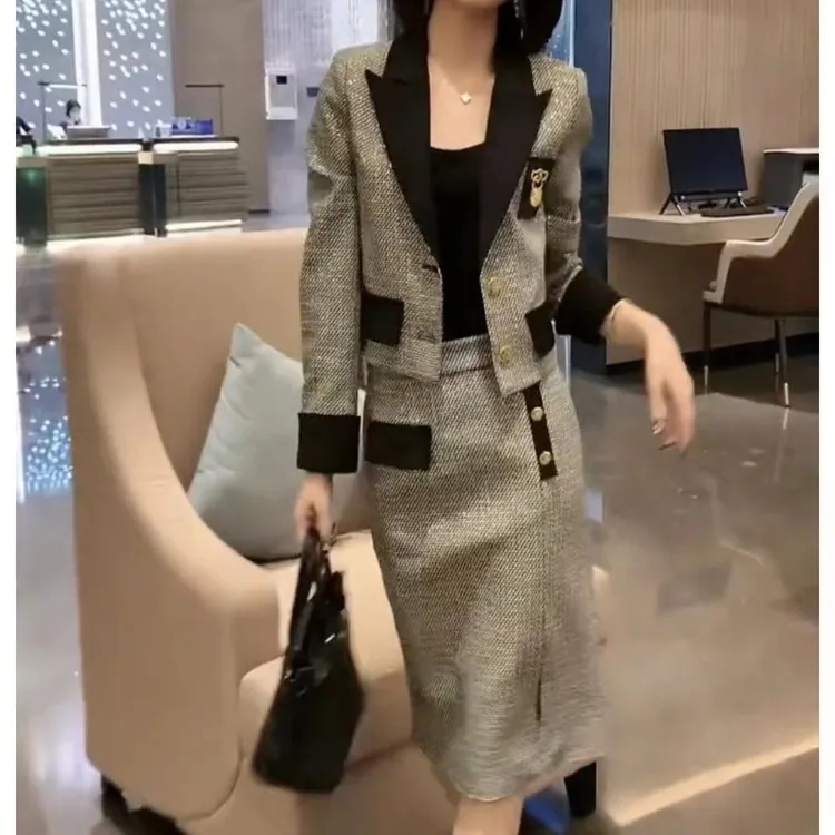 半身裙女装套装西装小香风气质洋气时尚显瘦网红女神修身Z-3162