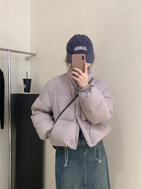 2025冬韩版羽绒服女宽松立领小个子短款女白鸭绒休闲外套潮
