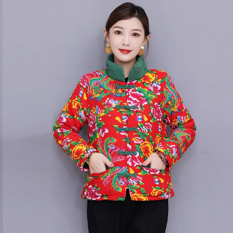 东北花棉袄女2024冬季新款民族风中式复古中国风棉服棉衣外套