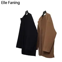 芒果优选-V领中长款羊毛大衣